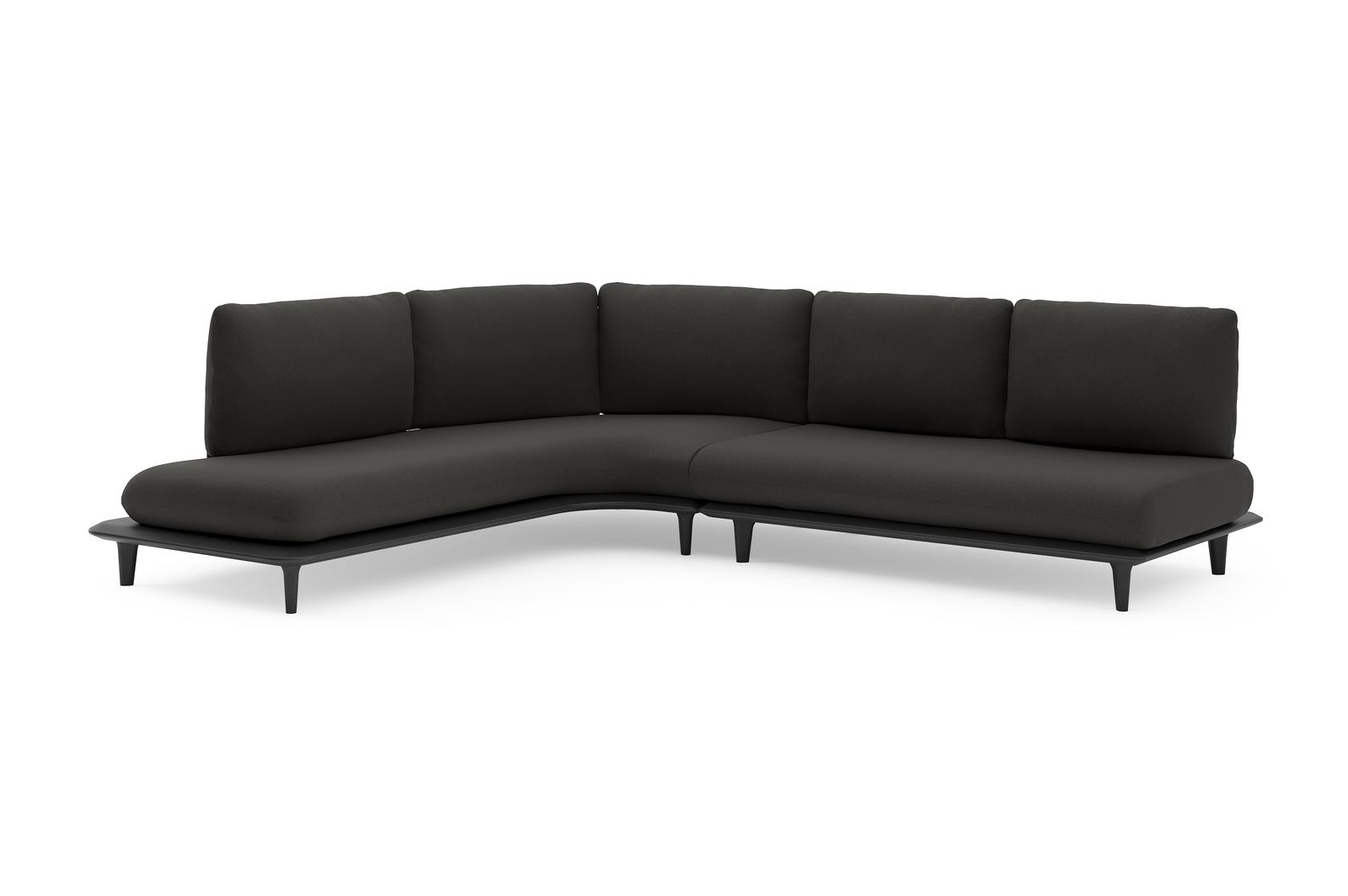 Salon de jardin d'angle Bomero en aluminium noir et coussins en all weather sunbrella® luxe heritage char