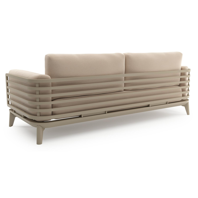 Salon de jardin Mosa en aluminium beige et coussins en all weather sunbrella® premium natte linen chalk