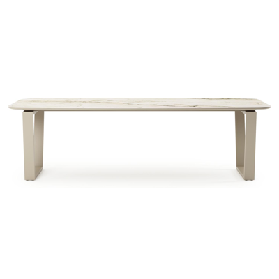 Pagino tuintafel bootvorm in beige aluminium en volkeramiek Colorado Dunes L 255 x B 115 x H 73 cm