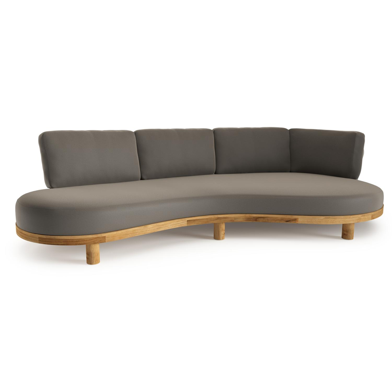 Donato loungebank in teak met natte carbon beige all weather sunbrella® luxe kussen