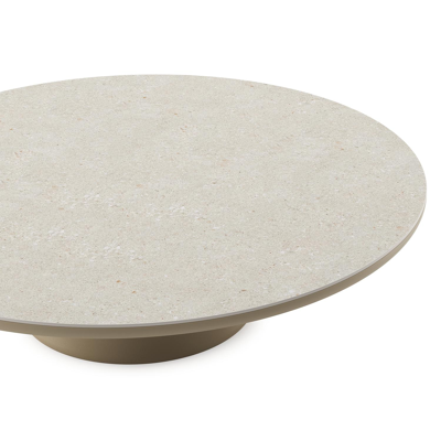 Amico loungetafel rond in beige aluminium en volkeramiek Shilin - Dia. 110 x H 28 cm