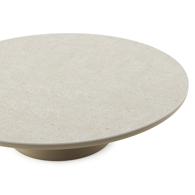 Amico loungetafel rond in beige aluminium en volkeramiek Shilin - Dia. 110 x H 28 cm