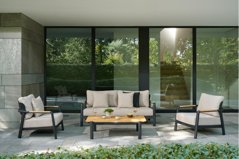 Salamanca loungetafel in zwart aluminium en teak - L 120 x B 68 x H 34 cm