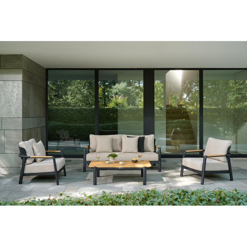 Salamanca loungetafel in zwart aluminium en teak - L 120 x B 68 x H 34 cm