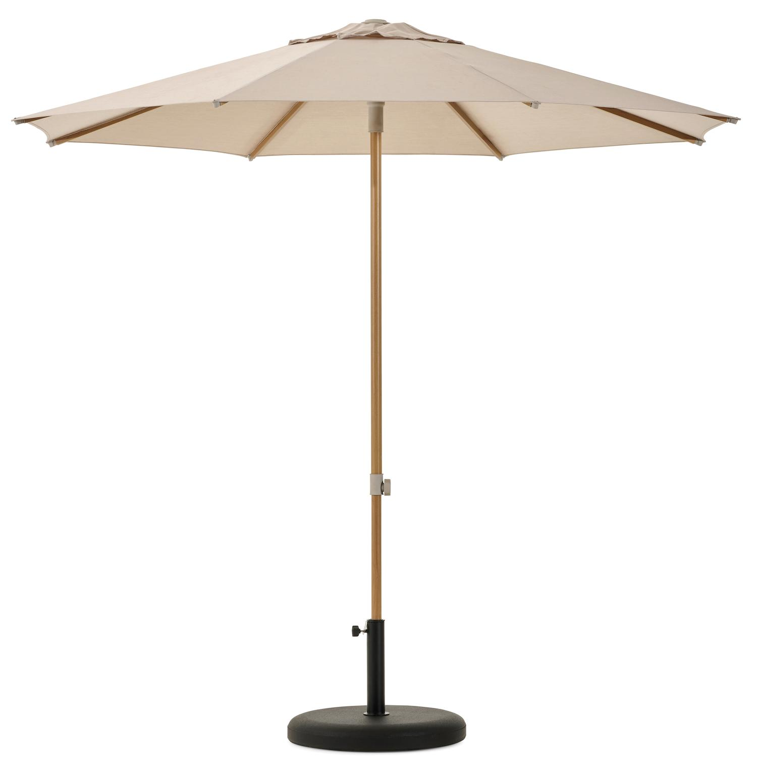 Umbria staanparasol in natural woodlook en beige Sunbrella® Premium parasoldoek - Dia. 250 cm met Plana parasolvoet 40 kg