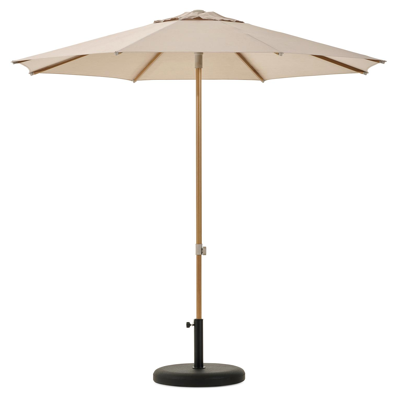Umbria staanparasol in natural woodlook en beige Sunbrella® Premium parasoldoek - Dia. 250 cm met Plana parasolvoet 40 kg