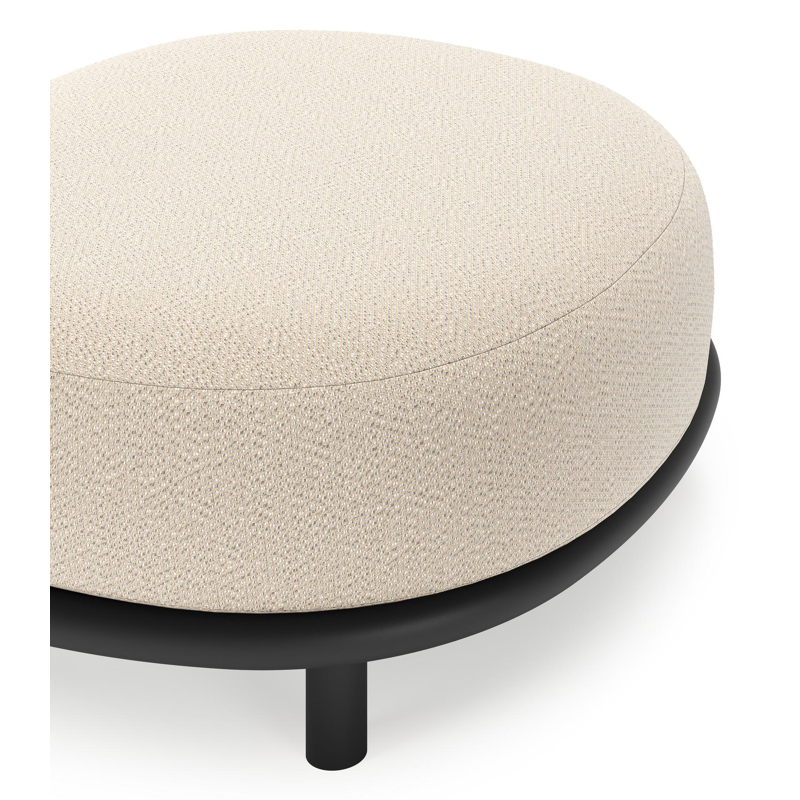 Lupino poef in zwart aluminium met lopi sand all weather sunbrella® luxe kussen