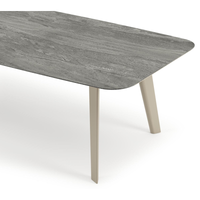 Lacrima tuintafel bootvorm in beige aluminium en volkeramiek Aspen Grey - L 315 x B 115 x H 73 cm