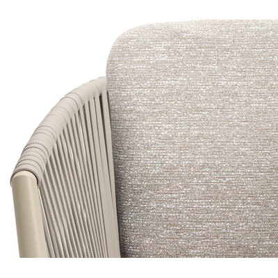 Chaise de jardin Orso en aluminium beige et corde plate tissée verticalement beige avec coussin luxe en All Weather Sunbrella® Luxe Tundra Sand