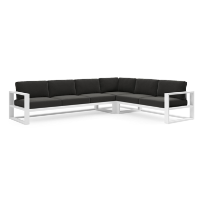 Salon de jardin d'angle Verato en aluminium blanc et coussins en all weather sunbrella® luxe natte sooty