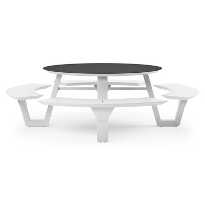 Rondino picknicktafel rond in wit aluminium en volkeramiek Nero Black - Dia. 236 x H 71.5 cm