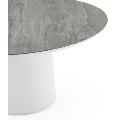 Amico tuintafel rond in wit aluminium en volkeramiek Aspen Grey - Dia. 148 x H 73.5 cm