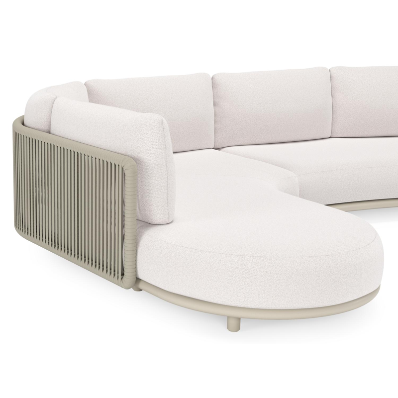 Lomano loungehoek in beige aluminium en beige verticaal geweven luxe vlakke rope met Ego Eggshell all weather solica