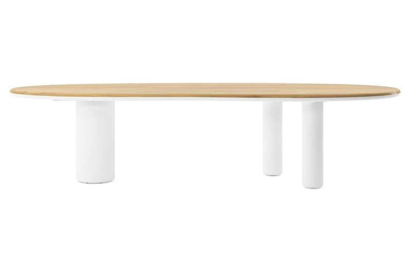 Amico tuintafel organisch in wit aluminium en teak - L 320 x B 120 x H 73.5 cm