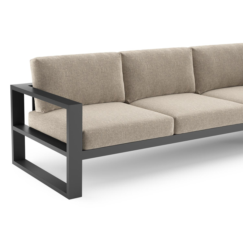 Verato loungehoek in zwart aluminium met chartres pewter all weather sunbrella® luxe kussen