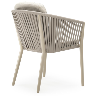 Chaise de jardin Orso en aluminium beige et corde plate tissée verticalement beige avec coussin luxe en All Weather Cosytica Althea Off White