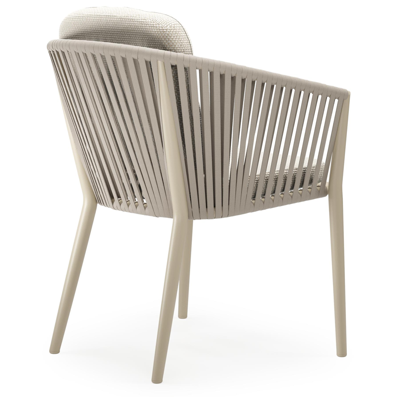 Chaise de jardin Orso en aluminium beige et corde plate tissée verticalement beige avec coussin luxe en All Weather Cosytica Althea Off White