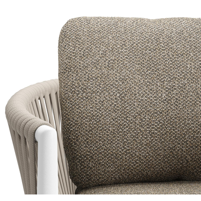 Organo tuinstoel in wit aluminium en beige verticaal geweven luxe vlakke rope met zitkussen in All Weather Cosytica Madagascar Burch