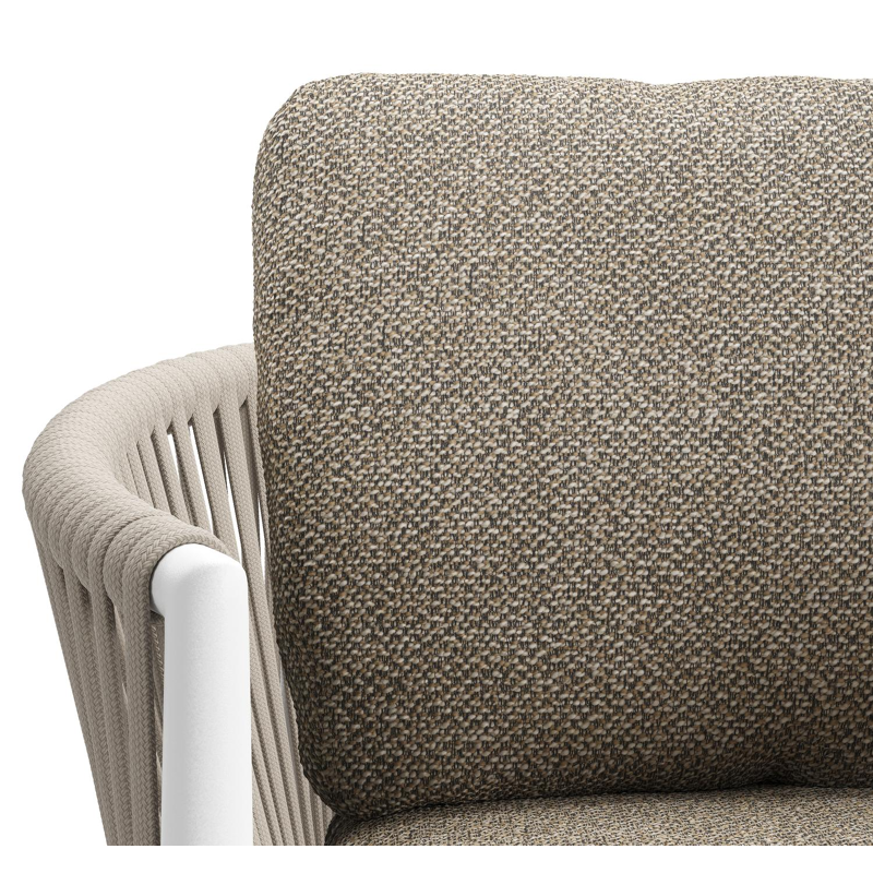 Organo tuinstoel in wit aluminium en beige verticaal geweven luxe vlakke rope met zitkussen in All Weather Cosytica Madagascar Burch