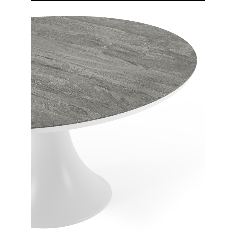 Fano tuintafel rond in wit aluminium en volkeramiek Aspen Grey - Dia. 148 x H 75 cm