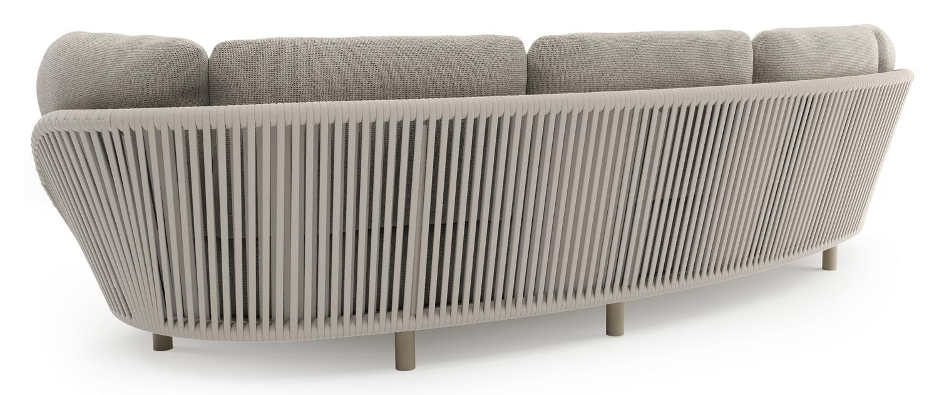 Lupino loungeset in beige aluminium en beige verticaal geweven luxe vlakke brede rope met firenze sand all weather solica kussen