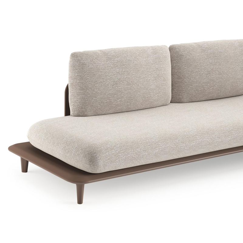 Salon de jardin d'angle Bomero en aluminium taupe et coussins en all weather sunbrella® luxe tundra sand