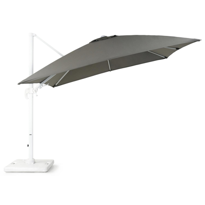 Avola zweefparasol met tiltfunctie in wit aluminium met grijs all weather sunbrella® premium parasoldoek - L1: 300 x L2: 300 cm (met voet)