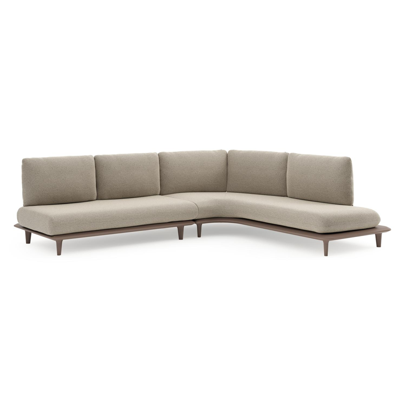 Bomero loungehoek in taupe aluminium met catania beige all weather cosytica kussen