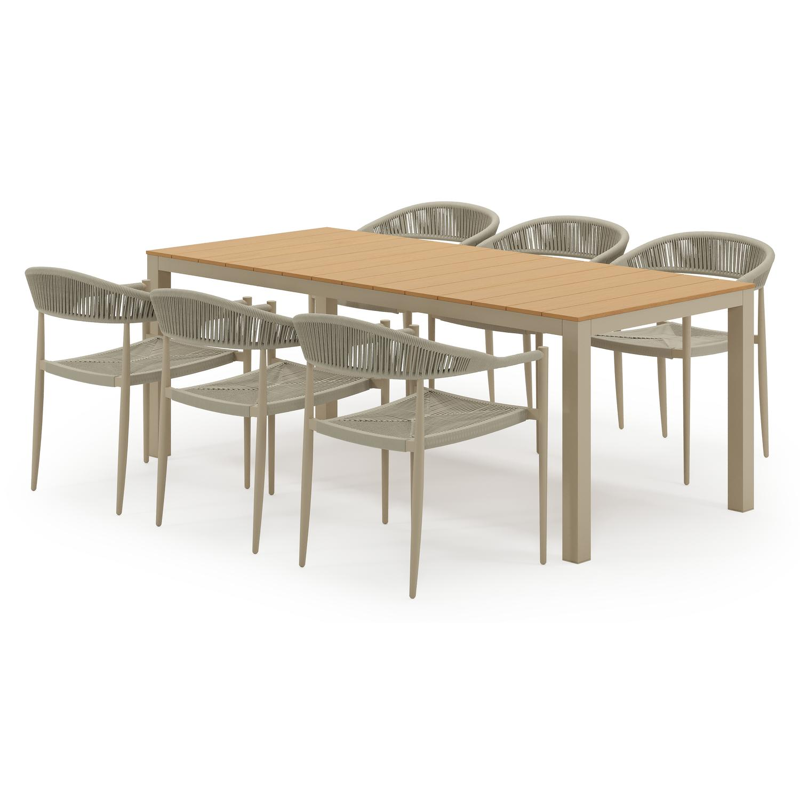 Toma tuinset in beige aluminium en polywood met 6 Guarda tuinstoelen