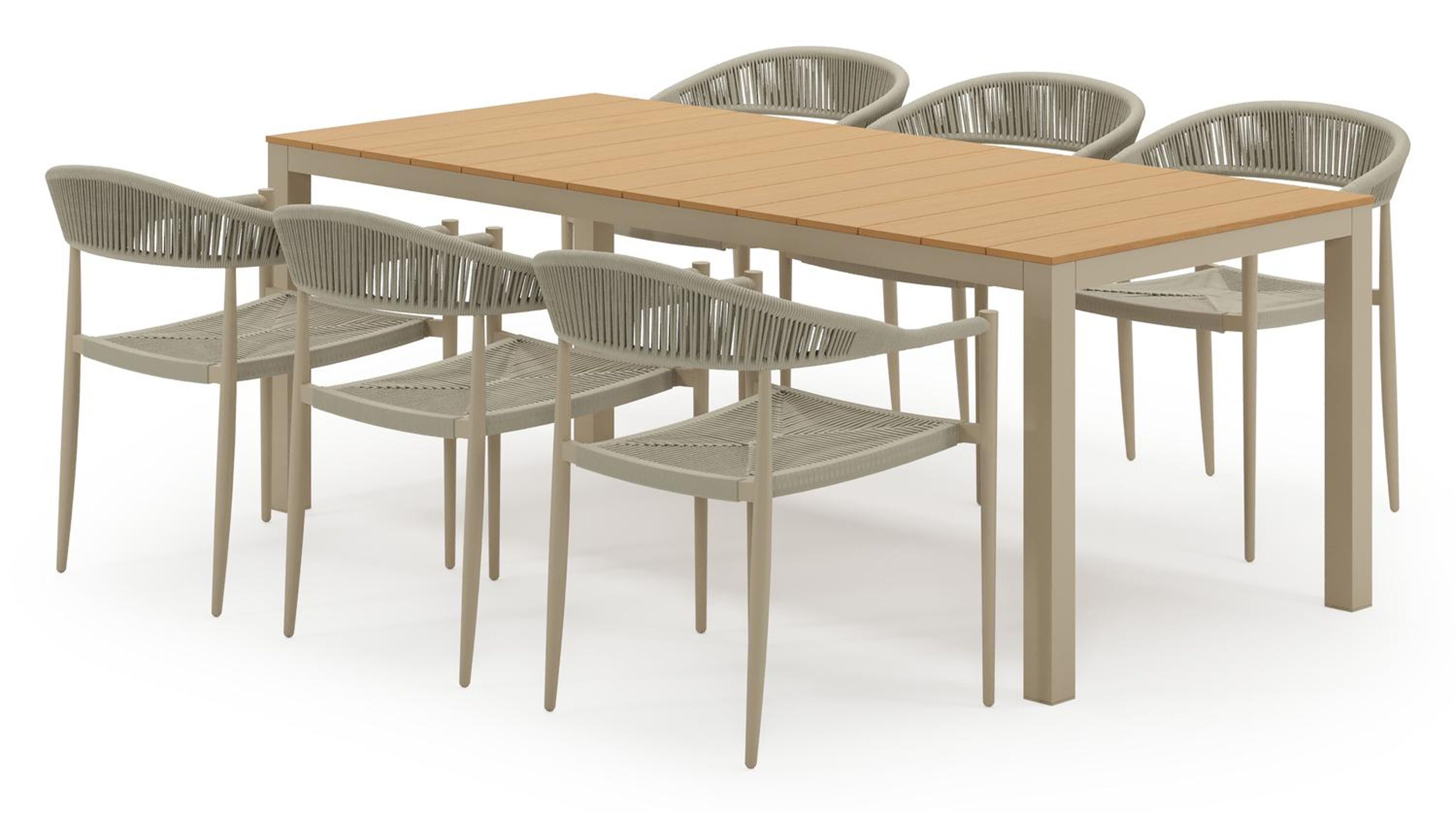 Toma tuinset in beige aluminium en polywood met 6 Guarda tuinstoelen