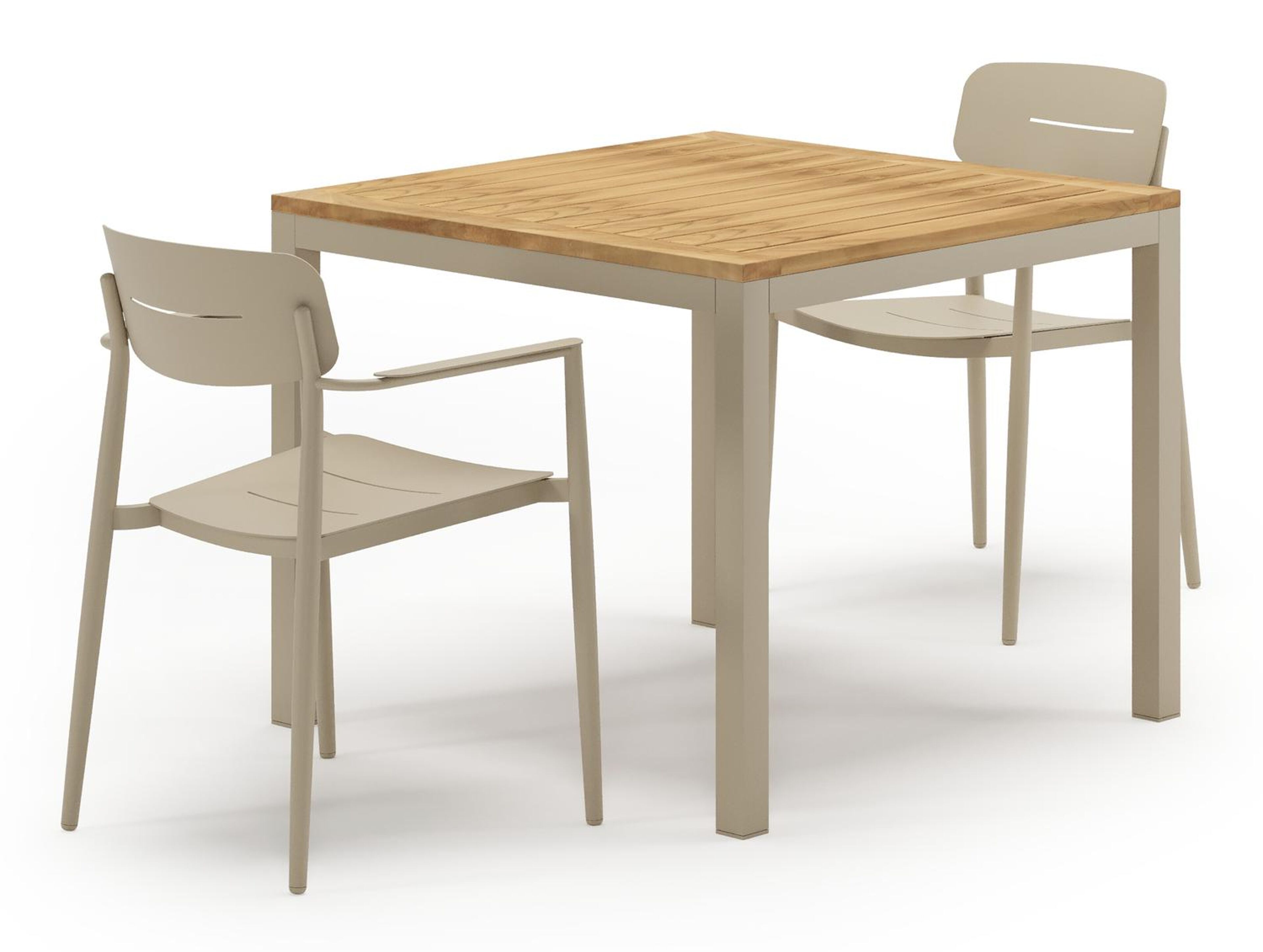Feltro tuinset in beige aluminium en teak met 2 stapelbare Cosa tuinstoelen