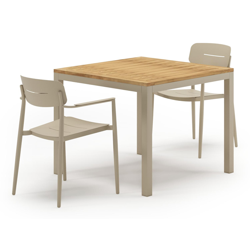 Feltro tuinset in beige aluminium en teak met 2 stapelbare Cosa tuinstoelen