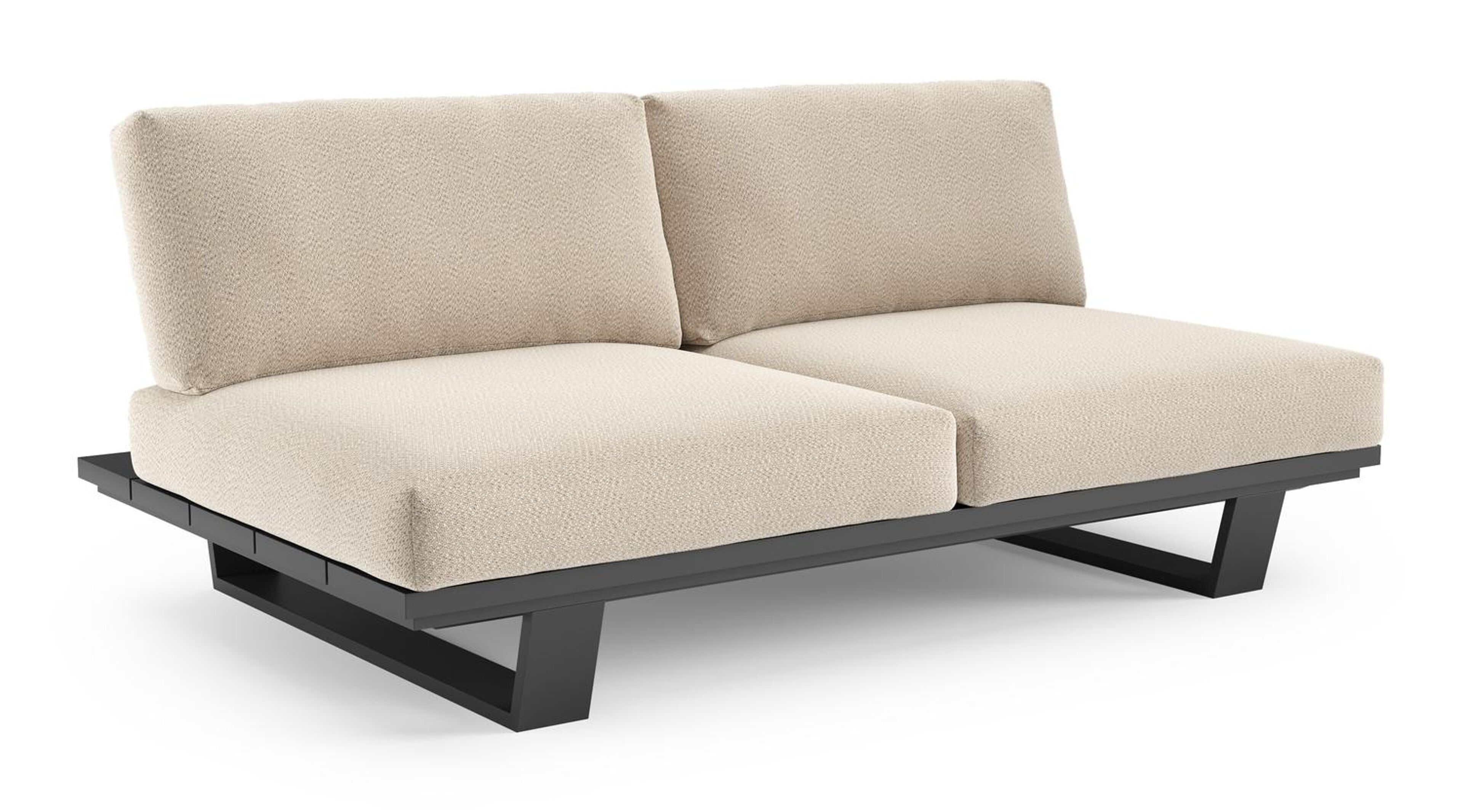 Pagino loungebank in zwart aluminium met lopi sand all weather sunbrella® luxe kussen