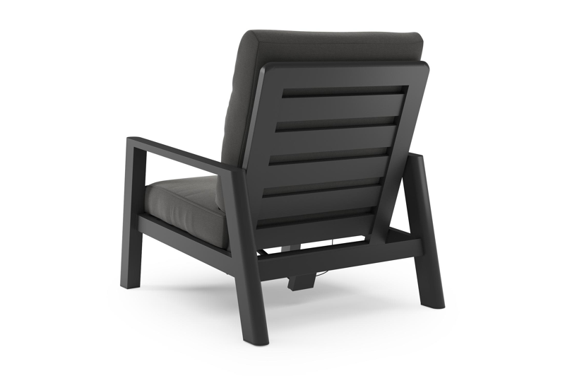 Cirello loungestoel 1-zit in zwart aluminium met natte charcoal chine all weather sunbrella® luxe kussen