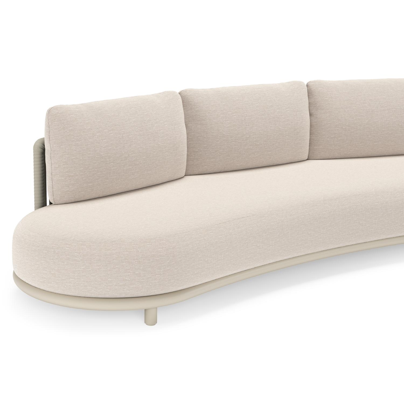 Lomano loungeset in beige aluminium en beige verticaal geweven luxe vlakke rope met Slow Farafra all weather sunbrellaÂ® luxe