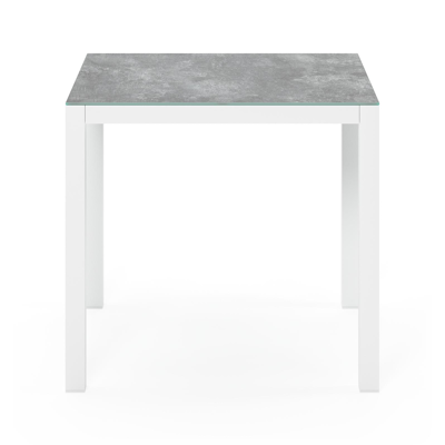 Ensemble de jardin Feltro en aluminium blanc avec plateau de table en céramique verre gris et 2 chaises de jardin empilables Bareto