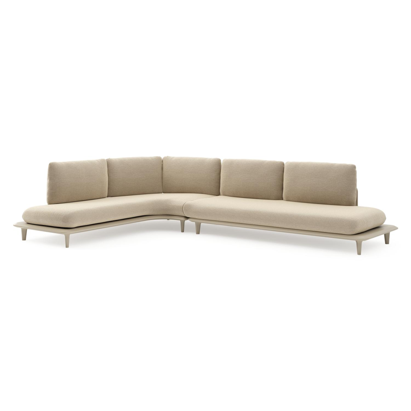 Bomero loungehoek in beige aluminium met althea camel all weather cosytica kussen