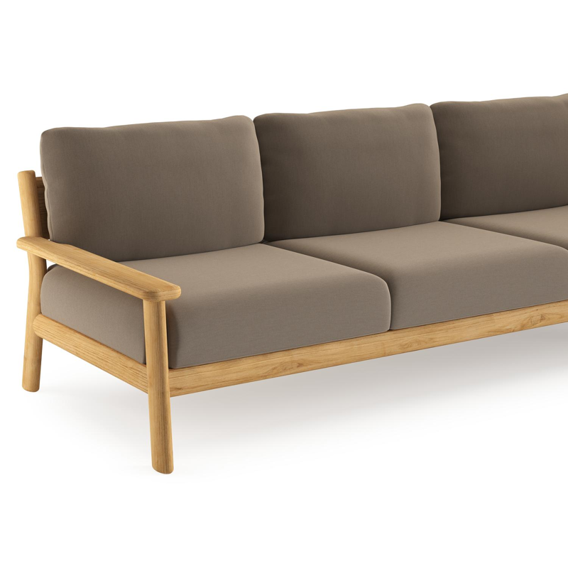 Amaro loungeset in teak met natte heather grey all weather sunbrella® luxe kussen