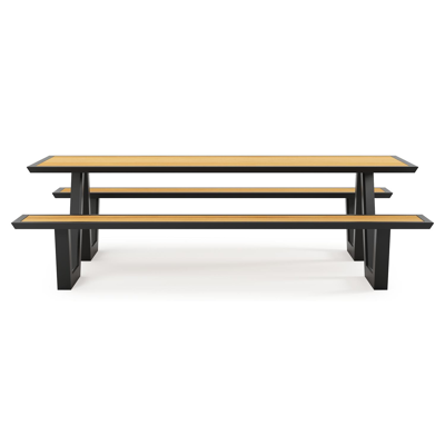 Sevilla picknicktafel in zwart aluminium en teak tafelblad - L 240 x B 175,5 x H 71 cm