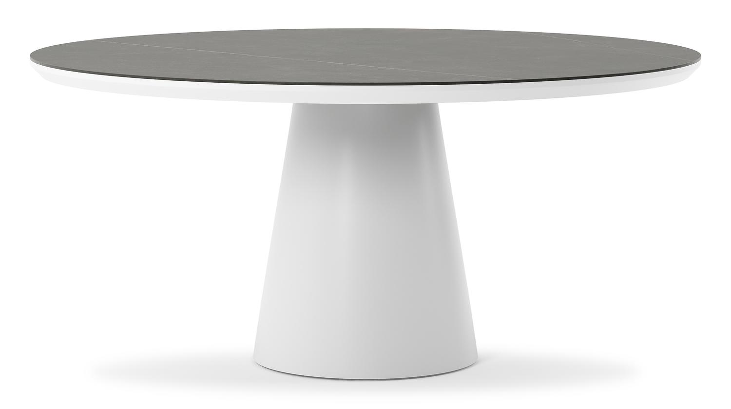 Table de jardin Donato ronde en aluminium blanc et céramique pleine Calatorao - Diam. 148 x Haut. 75 cm
