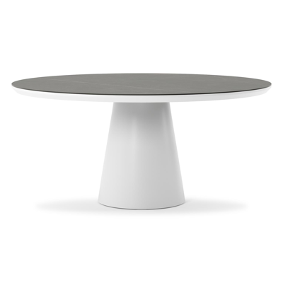 Table de jardin Donato ronde en aluminium blanc et céramique pleine Calatorao - Diam. 148 x Haut. 75 cm