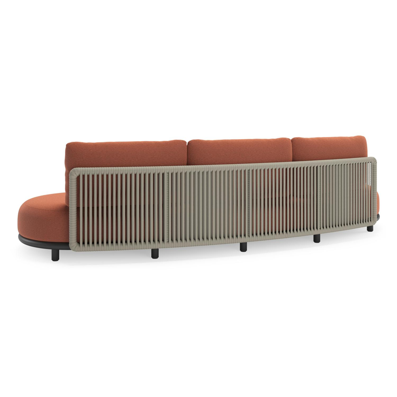 Lomano loungebank in zwart aluminium en beige verticaal geweven luxe vlakke rope met Heritage Rust all weather sunbrella® luxe