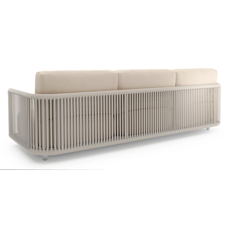 Organo loungebank in wit aluminium en beige verticaal geweven luxe vlakke rope met heritage papyrus all weather Sunbrella® luxe kussen