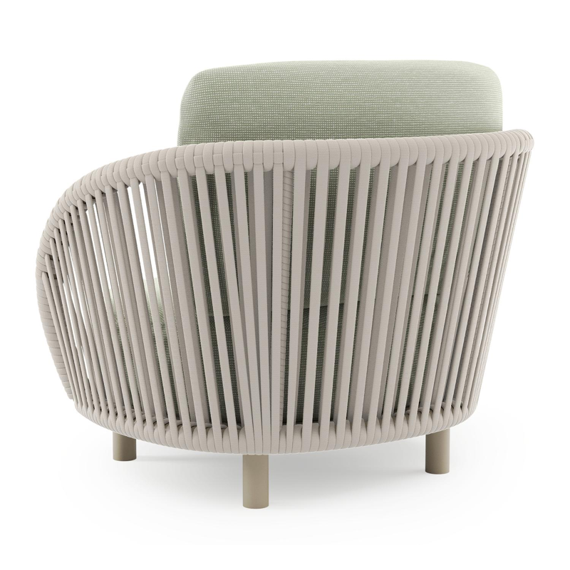 Lupino loungestoel in beige aluminium en beige verticaal geweven luxe vlakke brede rope met slow spirea all weather sunbrella® luxe kussen