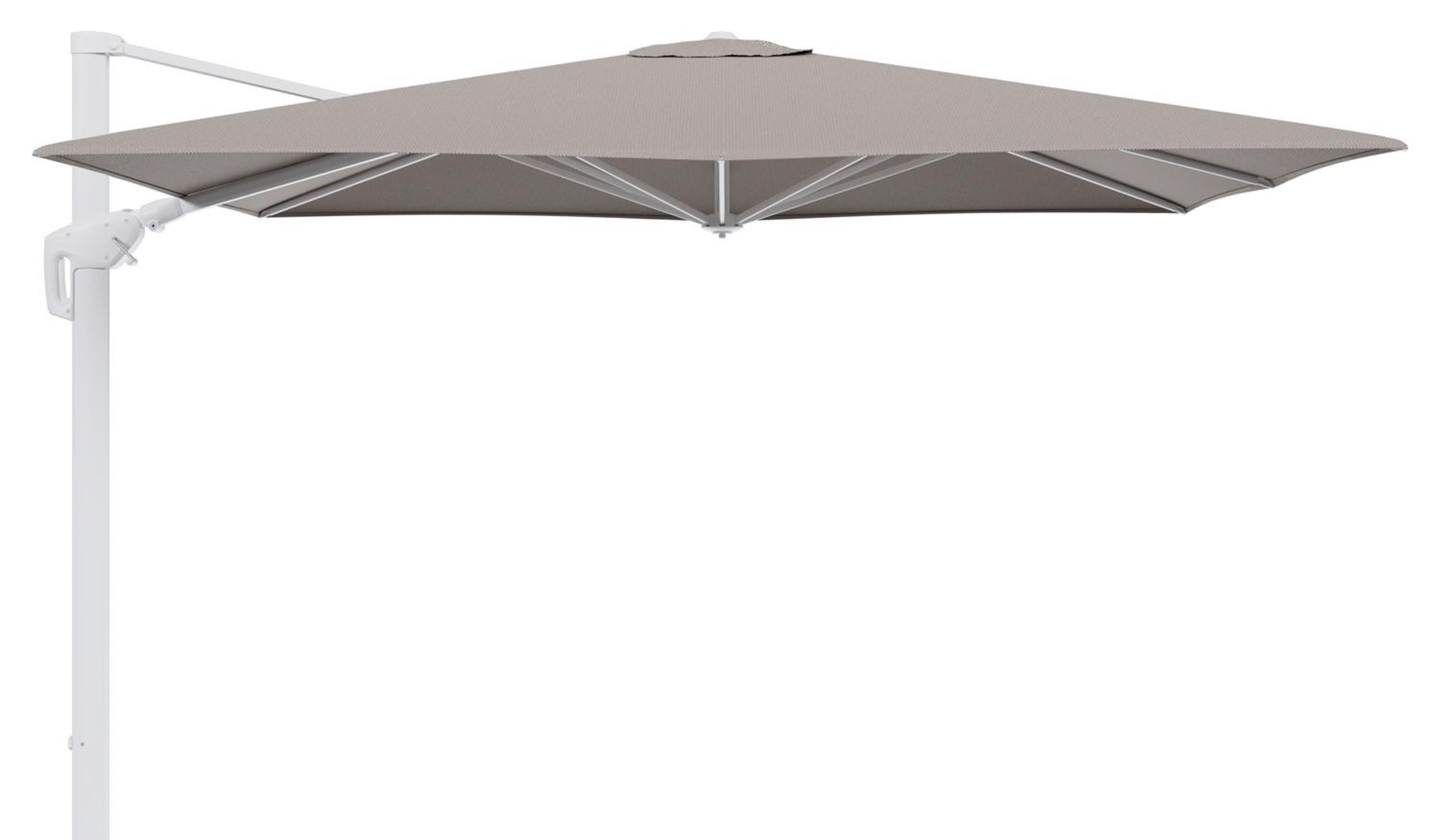 Minore zweefparasol tiltfunctie in wit aluminium en parasoldoek in All Weather Sunbrella® Luxe Lopi Pepper  - L1 280 x L2: 370 cm (zonder voet) (zonder voet)
