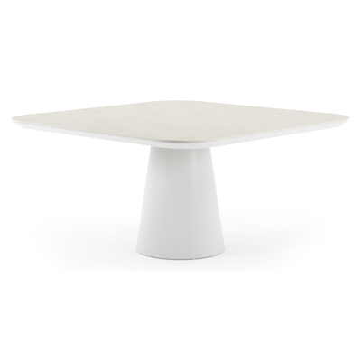 Donato tuintafel vierkant afgerond in wit aluminium en volkeramiek shilin - L 148 x B 148 x H 75 cm