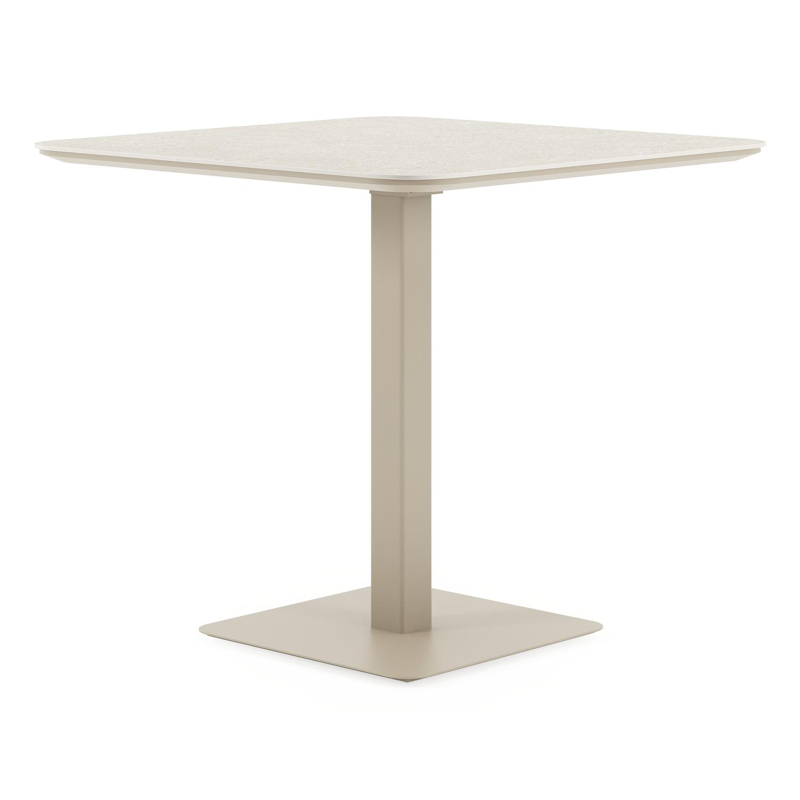 Table de jardin inclinable Fano carré arrondi en aluminium beige et céramique pleine Shilin Lg. 80 x Lrg. 80 x Haut. 72.50 cm