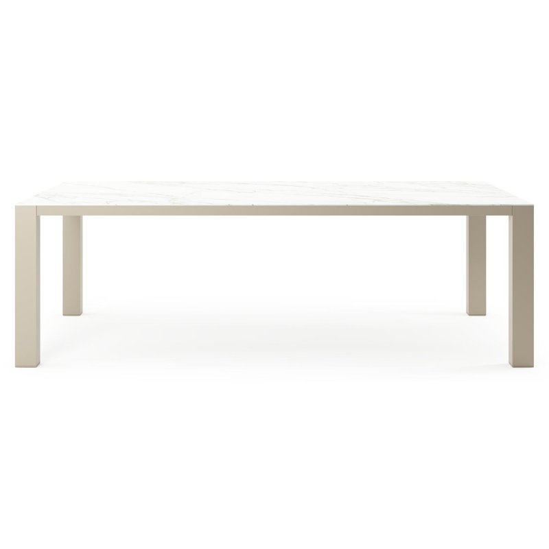 Table de jardin Nano XL rectangulaire en aluminium beige et céramique pleine Calacatta - Lg. 240 x Lrg. 148 x Haut. 75 cm