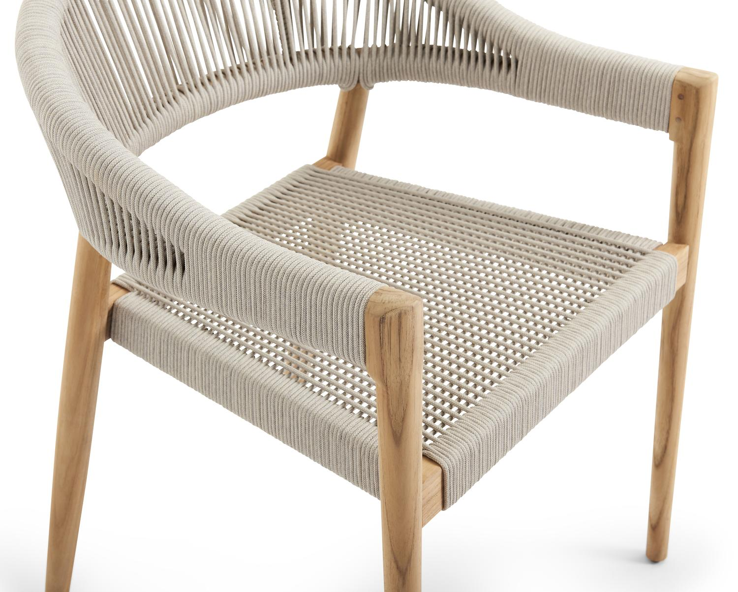 Tribola tuinstoel in teak en beige verticaal geweven ronde rope 