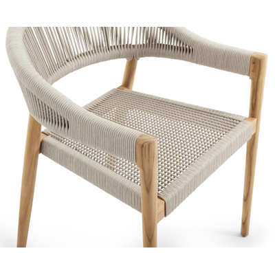 Tribola tuinstoel in teak en beige verticaal geweven ronde rope 